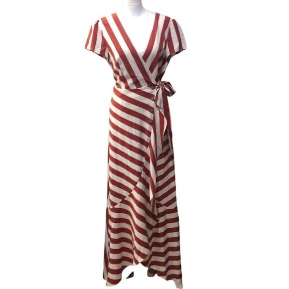 Bamboo Apparel striped adjustable waist wrap ruffle maxi dress size Med NWOT - Picture 4 of 6